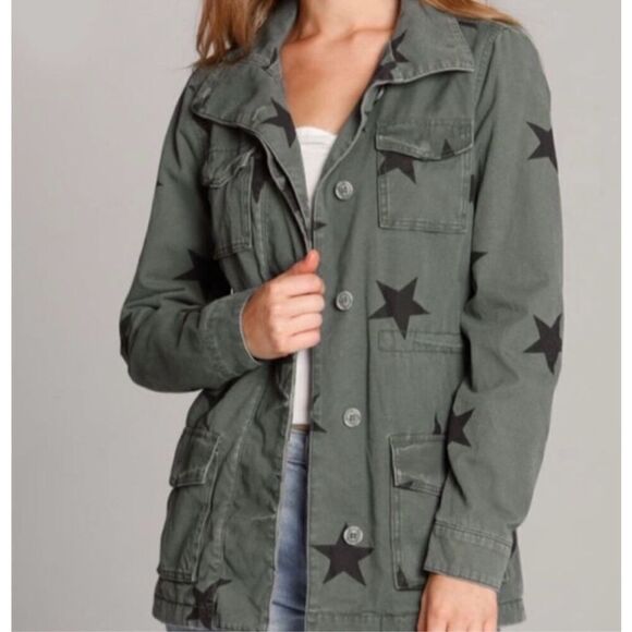 Sundance DRIFTWOOD Star Print Green Military Field Utility Jacket size S - Picture 1 of 13